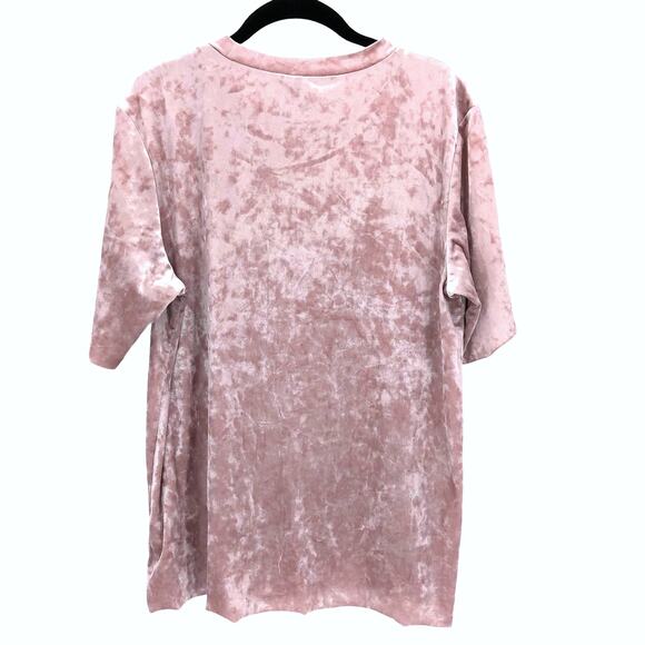 Divided H&M Crushed Velvet Velour T Shirt Womens S Pink Raw Hem Oversized Tee - Picture 5 of 6